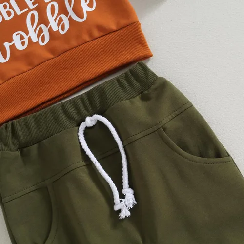 Vista 4 de Traje de Acción de Gracias para bebé, niño, sudadera de manga larga con cuello redondo y bolsillos, pantalones deportivos, 2 piezas, ropa linda