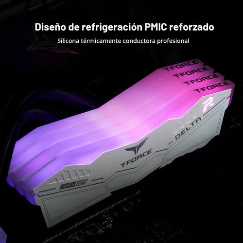 Vista 4 de TEAMGROUP T-Force Delta RGB DDR5 Ram 64GB (2x32GB) 6000MHz CL38 Intel XMP 3.0 y AMD Expo Módulo de memoria de escritorio compatible Blanco