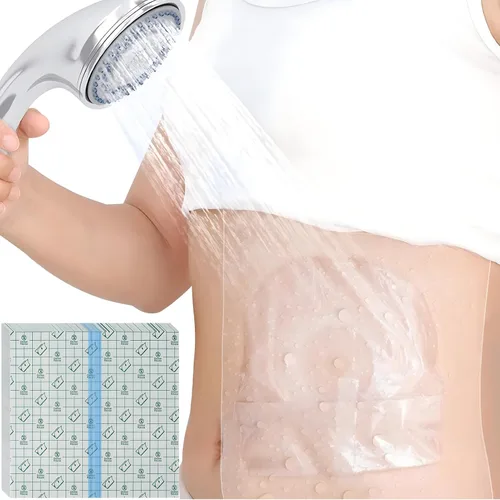 Vista 15 de Funda de ducha de ostomía impermeable de 6 x 6 pulgadas (paquete de 25), bolsa de ostomía, protector de ducha, protector de ducha de estomía