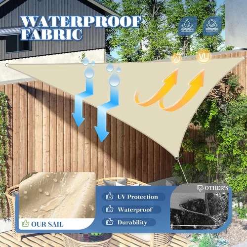Vista 2 de ECOOPTS Toldo impermeable triangular, bloqueo UV, para patio, pérgola, jardín (5 x 5 x 5 pies, beige)