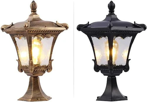 Vista 3 de Farol de poste para exteriores, farol LED impermeable para exteriores, lámpara de pilar retro enchufable, farol de columna de patio, decoración