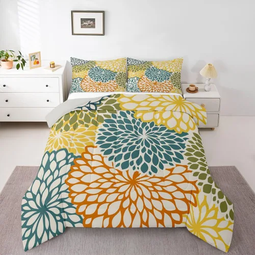 Vista 11 de Erosebridal Juego de edredón de dalia azteca para adultos, mujeres y niñas, ropa de cama floral, tamaño individual, relleno de edredón de flores
