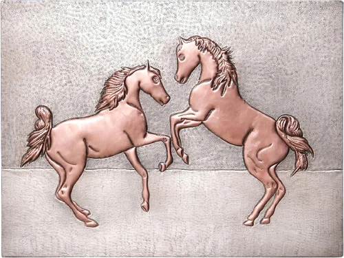 Vista 9 de Kitchen Backsplash, Two Rearing Horses Copper Backsplash, Custom Copper Backsplash Panel, Handmade Copper Backsplash Tile, Indoor Outdoor Wall Decor