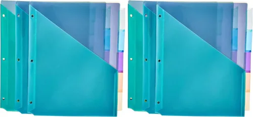 Vista 8 de Amazon Basics Separadores de pestañas para carpeta de 3 anillos, dos bolsillos, tamaño carta, colores surtidos, 5