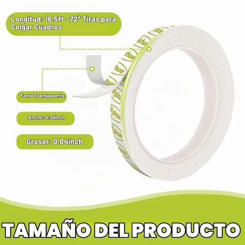 Vista 2 de Cinta de doble cara de 0.39" x 9.85 pies, cinta adhesiva de montaje resistente y extraíble sin daños, cinta de espuma PE sin residuos, cinta