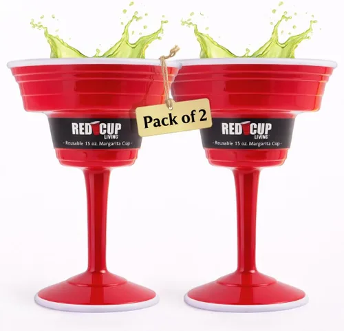 Vista 14 de Red Cup Living Vasos de margarita de plástico reutilizables con tallo de 15 onzas, tazas de cóctel inastillables, copas de fiesta duraderas