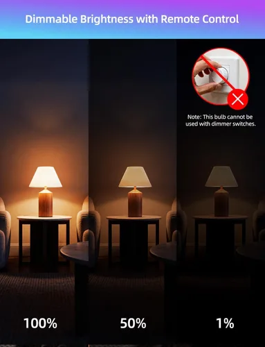 Vista 6 de ILC Bombilla LED equivalente a 85 W, bombillas que cambian de color, 2700 K, blanco cálido, control remoto RGB 6 modos, temporizador