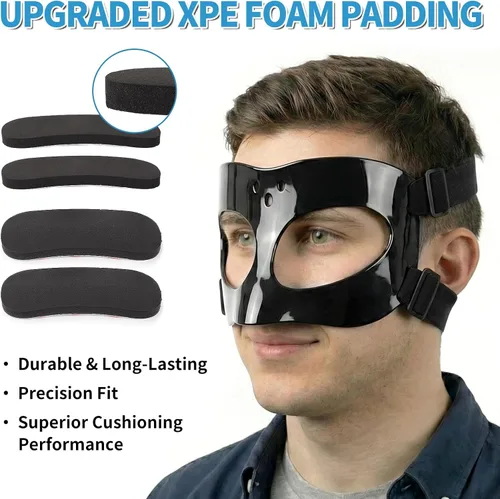 Vista 3 de QK02 - Protector de nariz para nariz rota, máscara facial de baloncesto, máscara facial deportiva para hombres y mujeres, ajustable para adultos