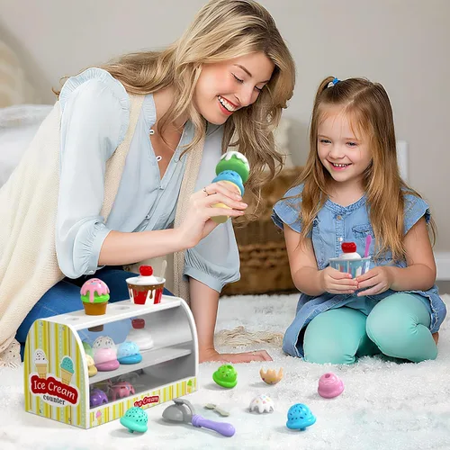 Vista 6 de Juego de helado para niños - Juguetes de simulación para niñas de 3 a 4 años Comida para mostrador de helados con delantal, cuchara, menú, dinero