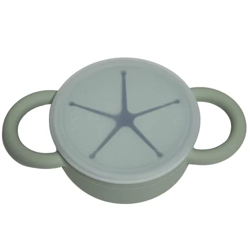 Vista 5 de BraveJustice KidsCo. Snack Attack II Snack Cup Recipiente plegable de silicona para refrigerios Tapa para atrapar aperitivos para niños pequeños
