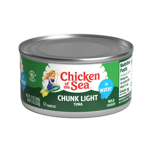 Vista 11 de Chicken of the Sea Atún ligero en trozos en agua, atún capturado en la naturaleza, 25% menos de sodio, latas de 5 onzas (paquete de 24)