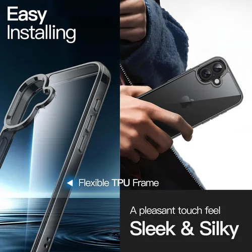 Vista 6 de JETech - Funda para iPhone 16 de 15,5 cm, cubierta a prueba de golpes sin amarillamiento, con parte trasera transparente antiarañazos (negro)