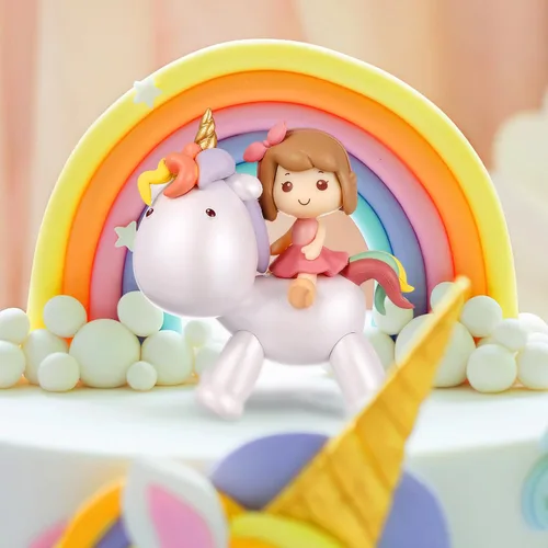 Vista 7 de Toyvian Decoración de pastel de unicornio de dibujos animados, figura de resina, decoración de pastel de unicornio para niña, decoración de fiesta