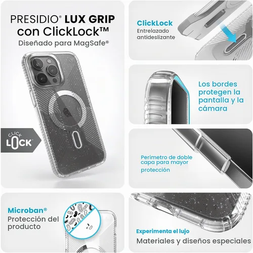 Vista 3 de Speck Funda para iPhone 15 Pro Max – ClickLock con bloqueo antideslizante, diseñada para MagSafe, agarre de protección contra caídas – Funda