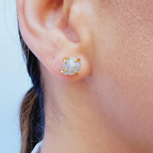 Vista 128 de Aretes de piedra preciosa natural en bruto con oro amarillo sobre plata de ley 925, 6 a 0.276 in, regalo de piedra de nacimiento de calidad genuina