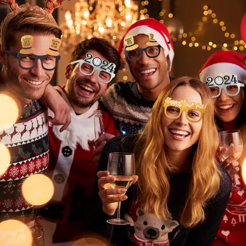 Vista 7 de PRETYZOOM 9pcs Feliz Año Nuevo Gafas Divertidas 2024 Nochevieja Gafas de Fiesta con Brillantina Gafas de Fotografía Accesorios Gafas de Papel