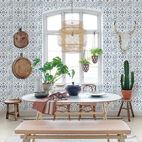 Vista 3 de Warner 3117-12332 Sonoma - Papel pintado de azulejos españoles, color azul