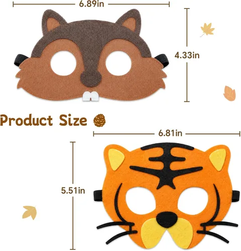 Vista 3 de Máscaras de fieltro para niños, máscaras de fiesta de cumpleaños, suministros de máscaras, máscaras de Halloween 12 máscaras-B