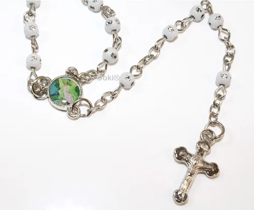 Vista 5 de Ooki Rosario de ángel guardián en frascos de vidrio con cuentas blancas rosario plata católico crucifijo católico collar de 12 piezas, Vidrio, Sin