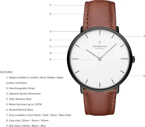 Vista 2 de Nordgreen Native - Reloj de metal escandinavo con esfera blanca y correas intercambiables