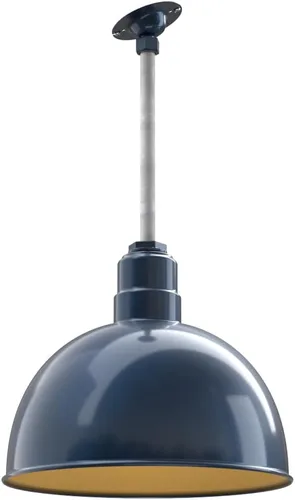 Vista 49 de Steel Lighting Co. Colgante de cuenco rosa Lámpara montada en el techo Cúpula de 15 pulgadas vástago de 12 pulgadas Estilo granero de acero