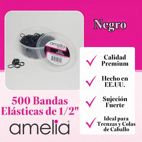 Vista 2 de 500 unidades de gomitas en contenedor de rejillas para colas de caballo y trenzas., Negro