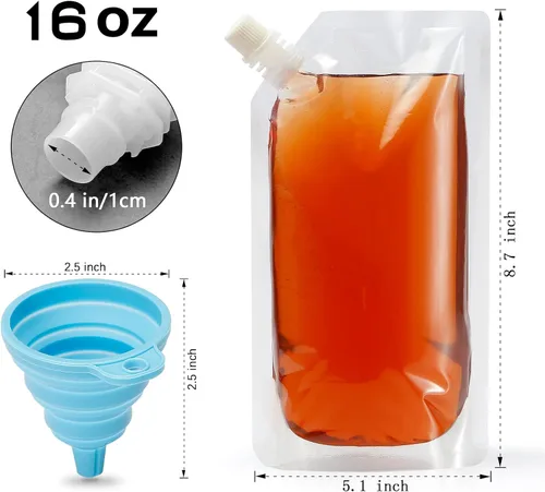 Vista 8 de Bolsas de plástico ocultables y reutilizables con embudo (8OZ-3PCS+16OZ-3PCS)