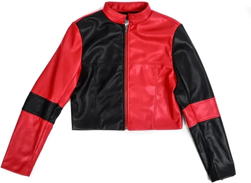 Vista 4 de Bioworld Chaqueta Moto Harley Quinn de piel sintética, Rojo
