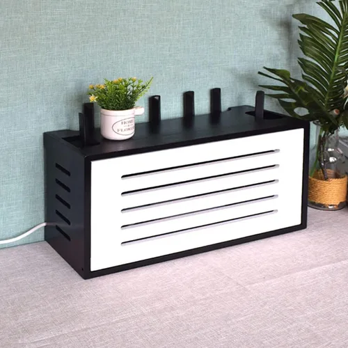Vista 2 de Storage Racks Wooden Router Storage Box Desktop Large Solid Wood Cable Management Hider Rack Desktop Storage Box Set Top Blocking Box Black