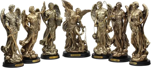 Vista 4 de Ebros - Estatua de Arcángel del Consejo Angélico de la Iglesia Católica Ortodoxa Oriental, estatua de 8 pulgadas de alto con placa de nombre