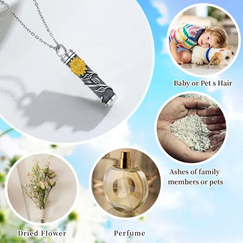 Vista 5 de Joyería de cremación de plata esterlina, diseño de girasol, rosa, margarita, urna para cenizas, joyería de recuerdo conmemorativo para mujeres