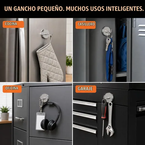 Vista 5 de PRIMADA Ganchos magnéticos extra fuertes (paquete de 2, cromado) – Ganchos magnéticos de neodimio resistentes para refrigerador, cabinas