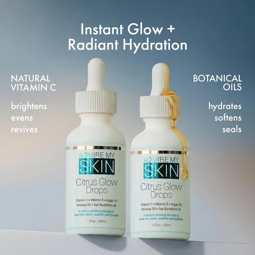 Vista 2 de Admire My Skin Aceite de vitamina C Gua Sha para la cara, aceite facial orgánico para una piel brillante con aceites de argán y rosa mosqueta