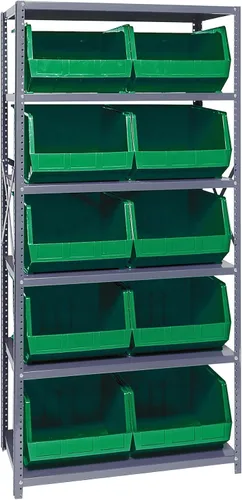 Vista 458 de Quantum QSBU-245BK Heavy Duty Shelving Unit with (7) Shelves and (24) QUS245 Black Bins for Garage Warehouse Storage Distribution 400 lb Load