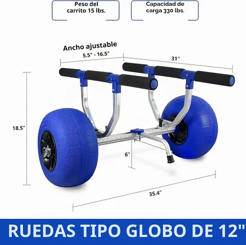 Vista 5 de Carrito de kayak, carrito de kayak de alta resistencia, ruedas de carretilla de canoa para paddleboard, kayaks, transporte SUP
