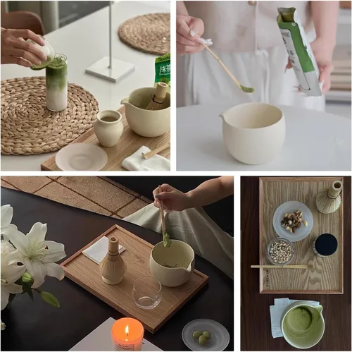 Vista 8 de WENSHUO Matcha Whisk Set, Ceramic Matcha Bowl with Spout, Crème,5-Pc Crema mate
