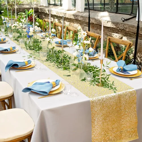 Vista 3 de Reginary Paquete de 12 caminos de mesa dorados de 11 x 87 pulgadas, rollo fino metálico de lentejuelas con purpurina para bodas, cumpleaños