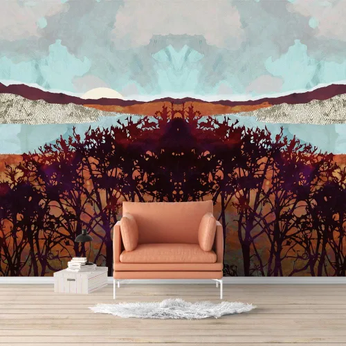 Vista 18 de SIGNFORD - Mural de pared de estilo nórdico con papel tapiz de paisaje natural extraíble para dormitorio o sala de estar.