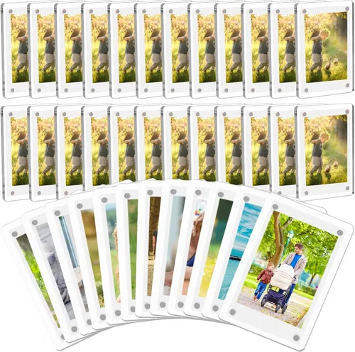 Vista 9 de Mini marco polaroid acrílico para fotos, paquete de 5 marcos magnéticos para refrigerador para pantalla de fotos Instax, transparente de doble cara