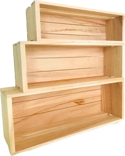 Vista 4 de Oojami Juego de 3 cajas de madera para manualidades, cajas de madera para exhibición, cajas de madera para manualidades, caja de madera decorativa