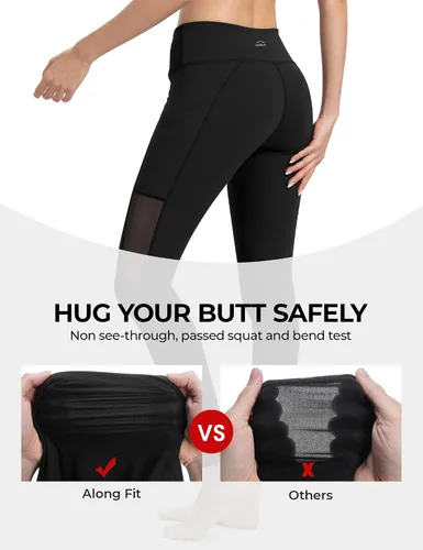 Vista 4 de Along Fit Calzas de yoga para mujer con bolsillos laterales, control de abdomen, para correr pantalones capri, talle alto, pantalones deportivos