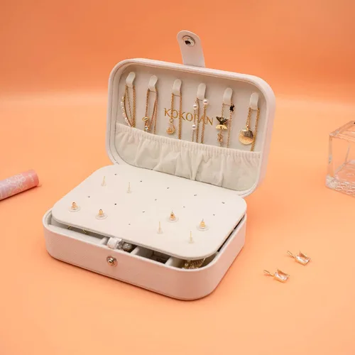 Vista 3 de KOKOFAN Organizador de joyas de viaje joyero de viaje para adolescentes y mujeres pequeño estuche de viaje para aretes collar y anillos caja