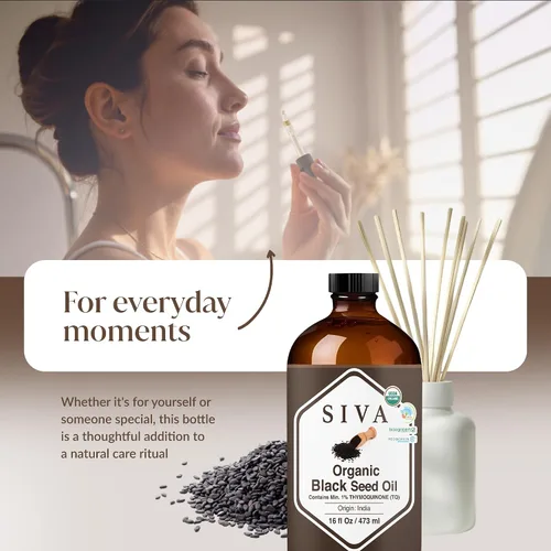 Vista 6 de Siva Black Seed Aceite orgánico de 16 oz (16.0 fl oz) Aceite portador orgánico prensado en frío prémium para cara, cuidado de la piel, masaje
