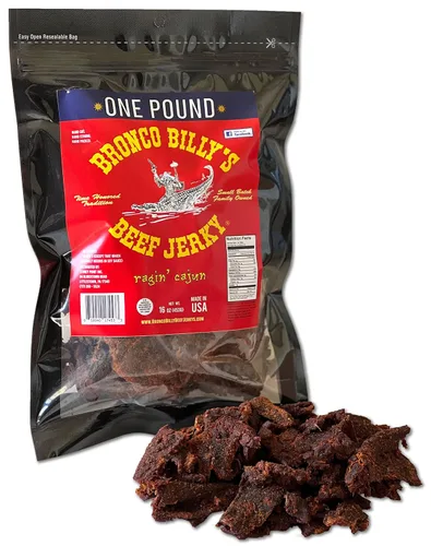 Vista 20 de Bolsa resellable de media libra de carne de res con sabor a bourbon Bronco Billy's Beef Jerky
