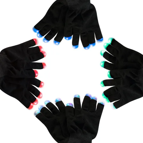 Vista 2 de Super Z Outlet Guantes de punto negros LED estroboscópicos con 3 colores para espectáculos de luz, raves, conciertos, discoteca, festival, recuerdos