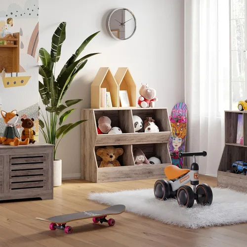 Vista 5 de DINZI LVJ Estantería para niños, organizador de almacenamiento de juguetes, armario de almacenamiento de juguetes de madera, estantería para niños