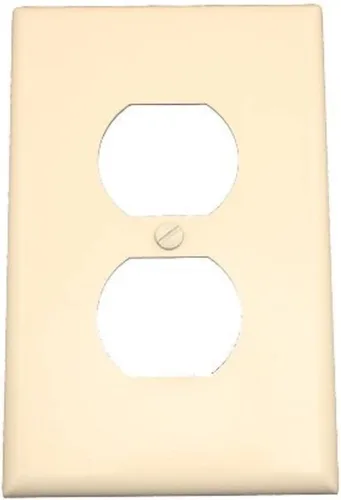 Vista 2 de Leviton Placa de pared para receptáculo dúplex de 1 banda, tamaño medio, termoestable, montaje para dispositivo, 80503-W, color blanco