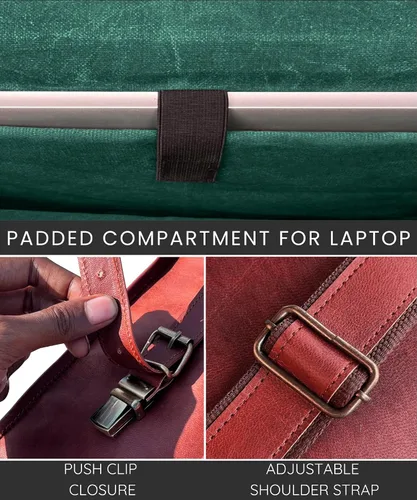 Vista 5 de Bolso bandolera de cuero para hombre, maletín de cuero de grano completo de 14 pulgadas para laptop, bolso vintage para computadora, bolsa cruzada