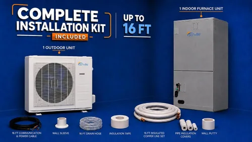 Vista 3 de Senville Sistema dividido de bomba de calor de aire acondicionado central de 2 toneladas 24,000 BTU, inversor, velocidad variable, 208/230V