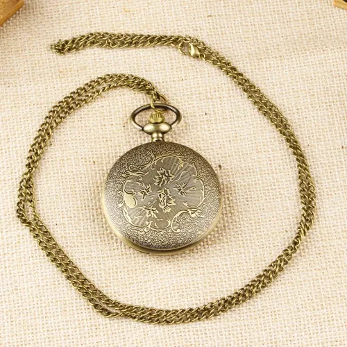 Vista 5 de Reloj de bolsillo de cuarzo para hombre, ojos verdes, forma de caja redonda, collar de bolsillo